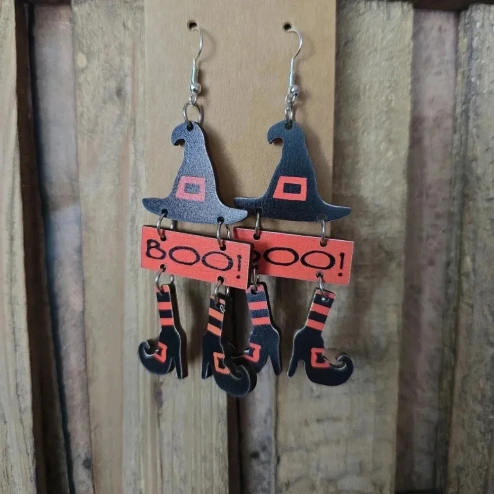 Halloween Boo Wooden Earrings